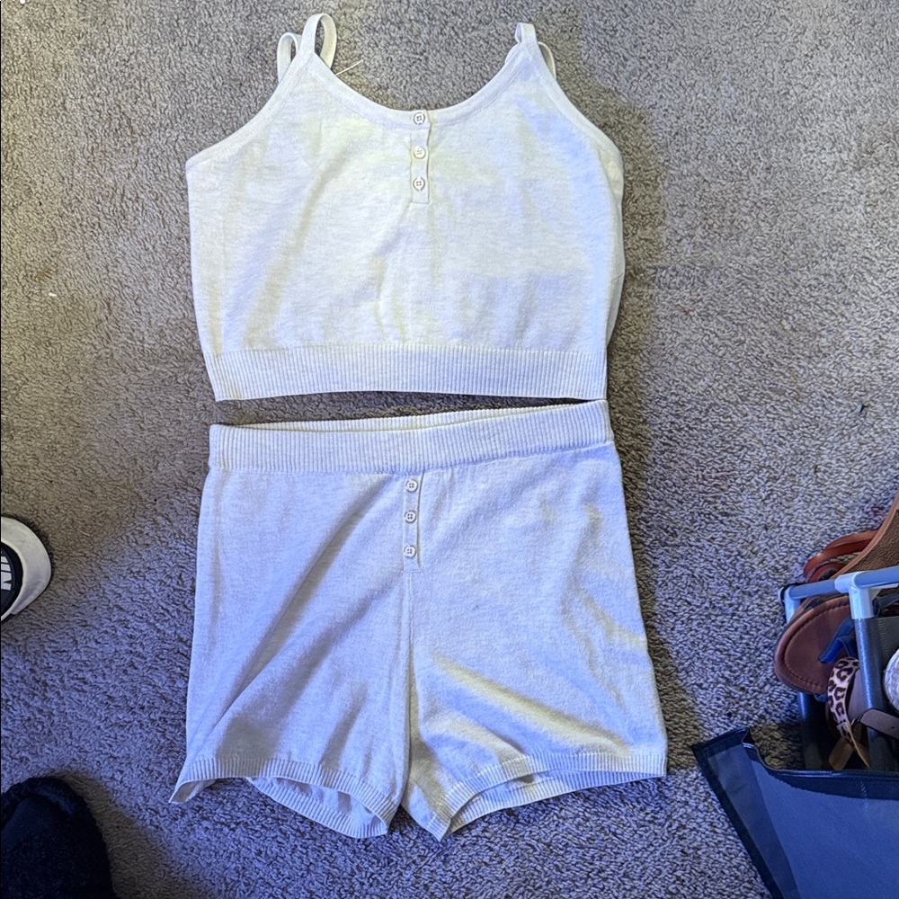 White Knit Tank and Shorts Pajama set